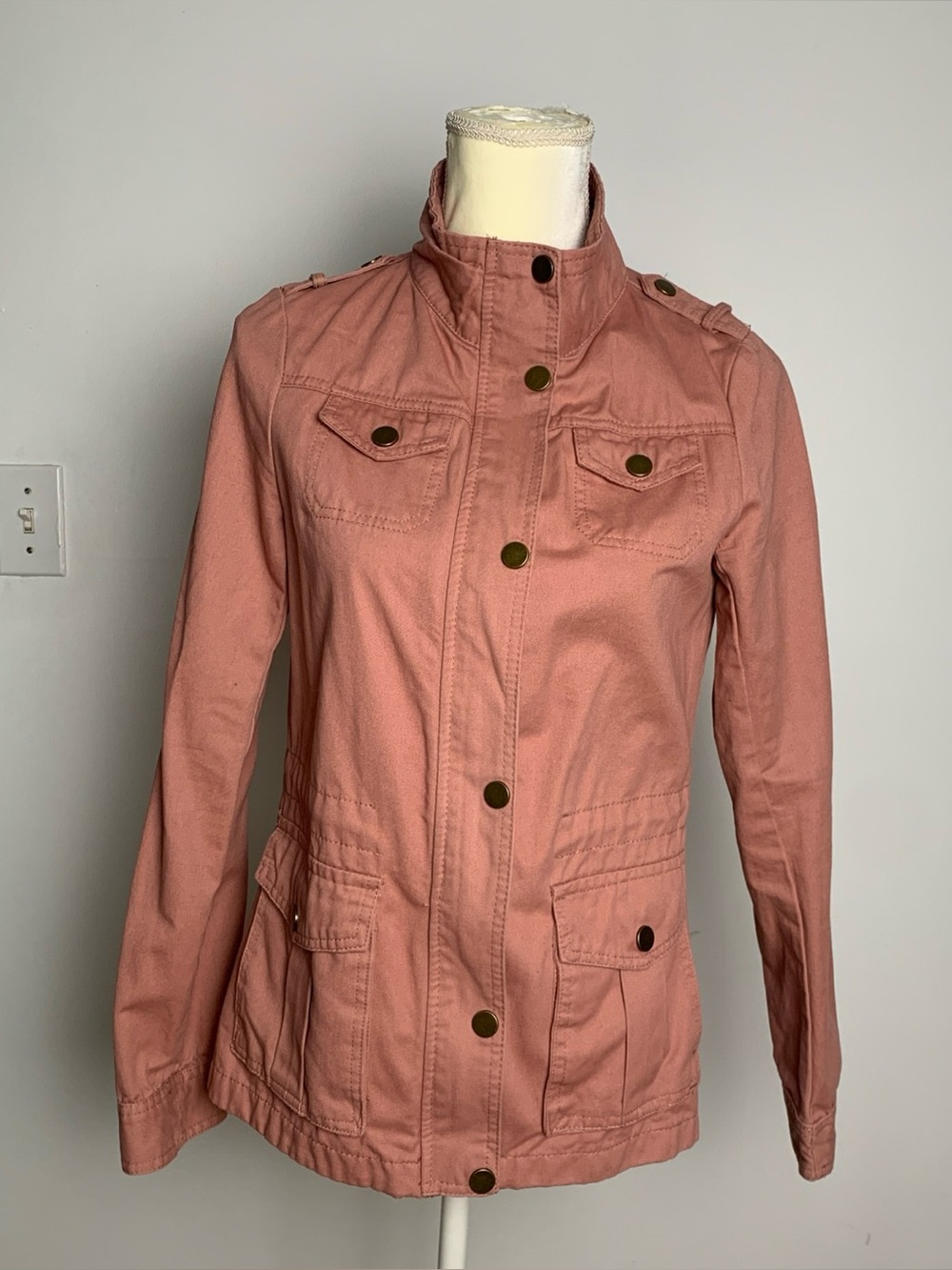 Snobbish Utility Anorak Jacket Womens Mauve 100% Cotton Pockets Size S Zipper